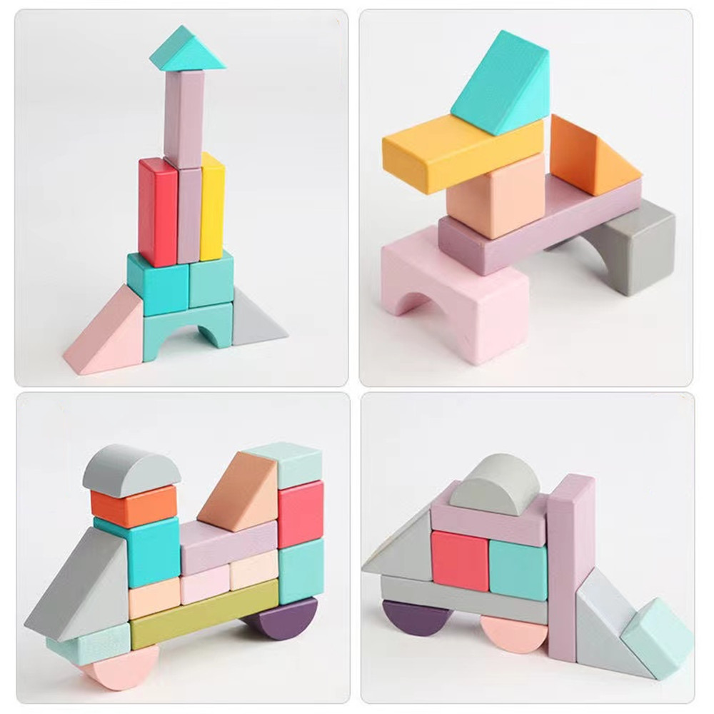 Lterfear Wooden Building Blocks Set - 100 Blocks in 4 Colors and 9 Shapes